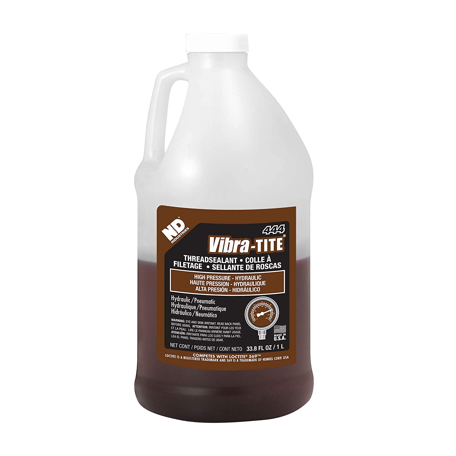 Vibra-TITE 444 Brown High Pressure Hydraulic Anaerobic Thread Sealant, 1 liter Jug