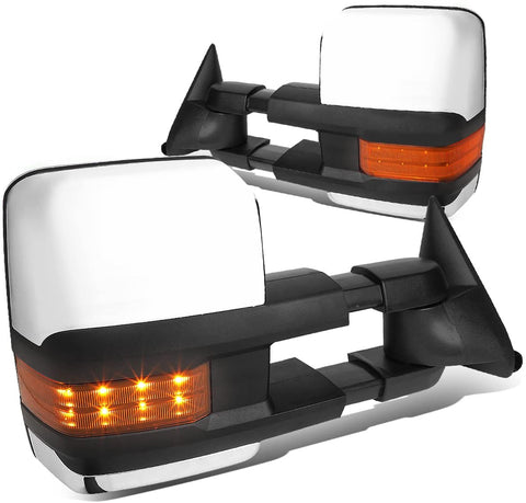 DNA Motoring TWM-031-T999-CH-AM Pair Powered Tow Mirrors Amber LED [For 88-00 Chevy/GMC C/K 1500-3500]