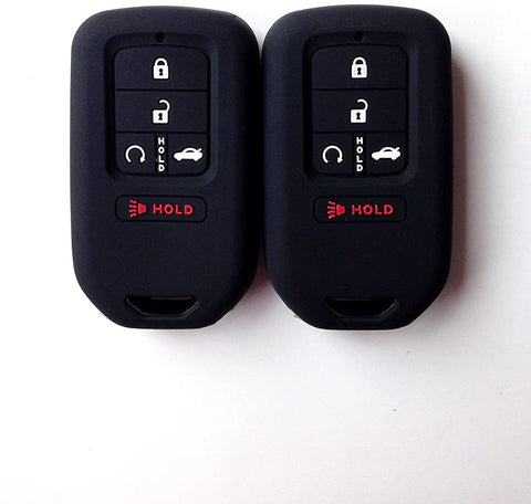 Autobase Silicone Key Fob Cover for 2020 2019 2018 2017 2016 2015 Honda Accord Civic CR-V CRV Pilot Passport Insight EX EX-L Touring | Car Accessory | Key Protection Case 2 Pcs (Black)