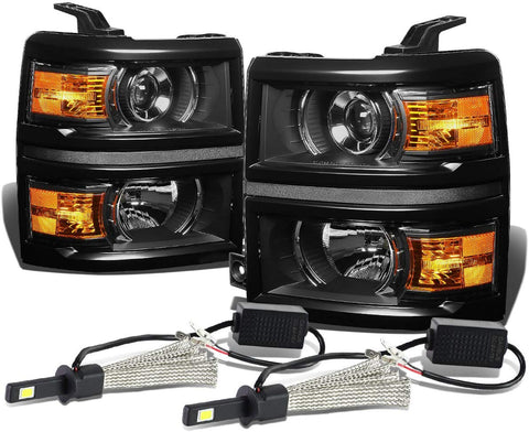 For Chevy Silverado GMT K2XX Black Housing Projector Headlight W/Amber Signal + H1 LED Conversion Kit