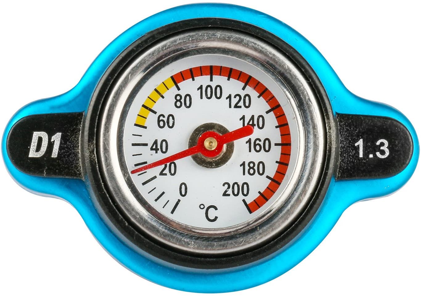 Mrcartool 1.3BAR Car Radiator Cap Cover with Temperature Gauge 0-200 ℃ Meter Industrial Aluminum (1.3BAR, Large Head)