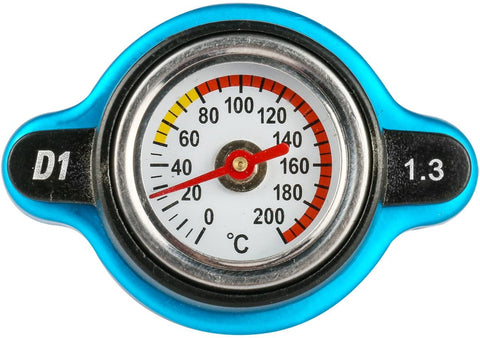 Mrcartool 1.3BAR Car Radiator Cap Cover with Temperature Gauge 0-200 ℃ Meter Industrial Aluminum (1.3BAR, Small Head)