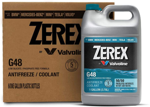 Zerex G48 Low Silicate/Phosphate Free 50/50 Prediluted Ready-to-Use Antifreeze/Coolant 1 GA, Case of 6 (859537-CS)