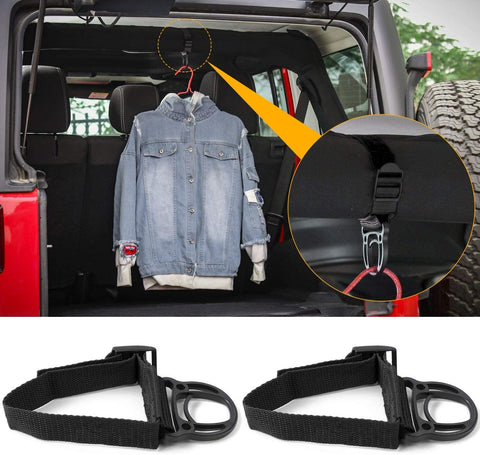 2PCS Roll Bar Coat Hanger Clothes Hook for Jeep Wrangler CJ YJ TJ LJ JK JKU JL JLU JT Sports Sahara Freedom Rubicon & Unlimited X 2/4 door (Black)