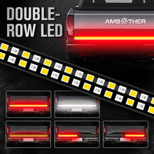 AMBOTHER 60-Inch Tailgate Light Bar Double Row Waterproof Light Strip Running Turn Signal Brake Reverse Tail Lights 5050 LEDs No Drill Install for Pickup Trucks Trailer Car