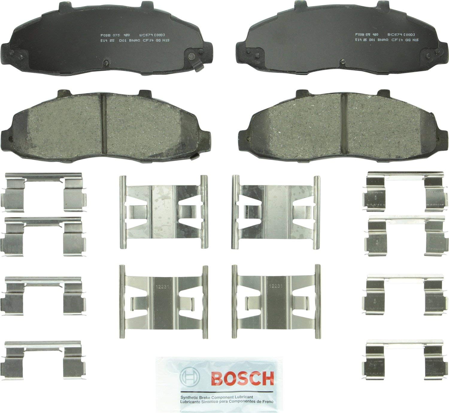 Bosch BC679 QuietCast Premium Ceramic Disc Brake Pad Set For Ford: 1997-2003 F-150, 2004 F-150 Heritage; Lincoln: 2002 Blackwood; Front