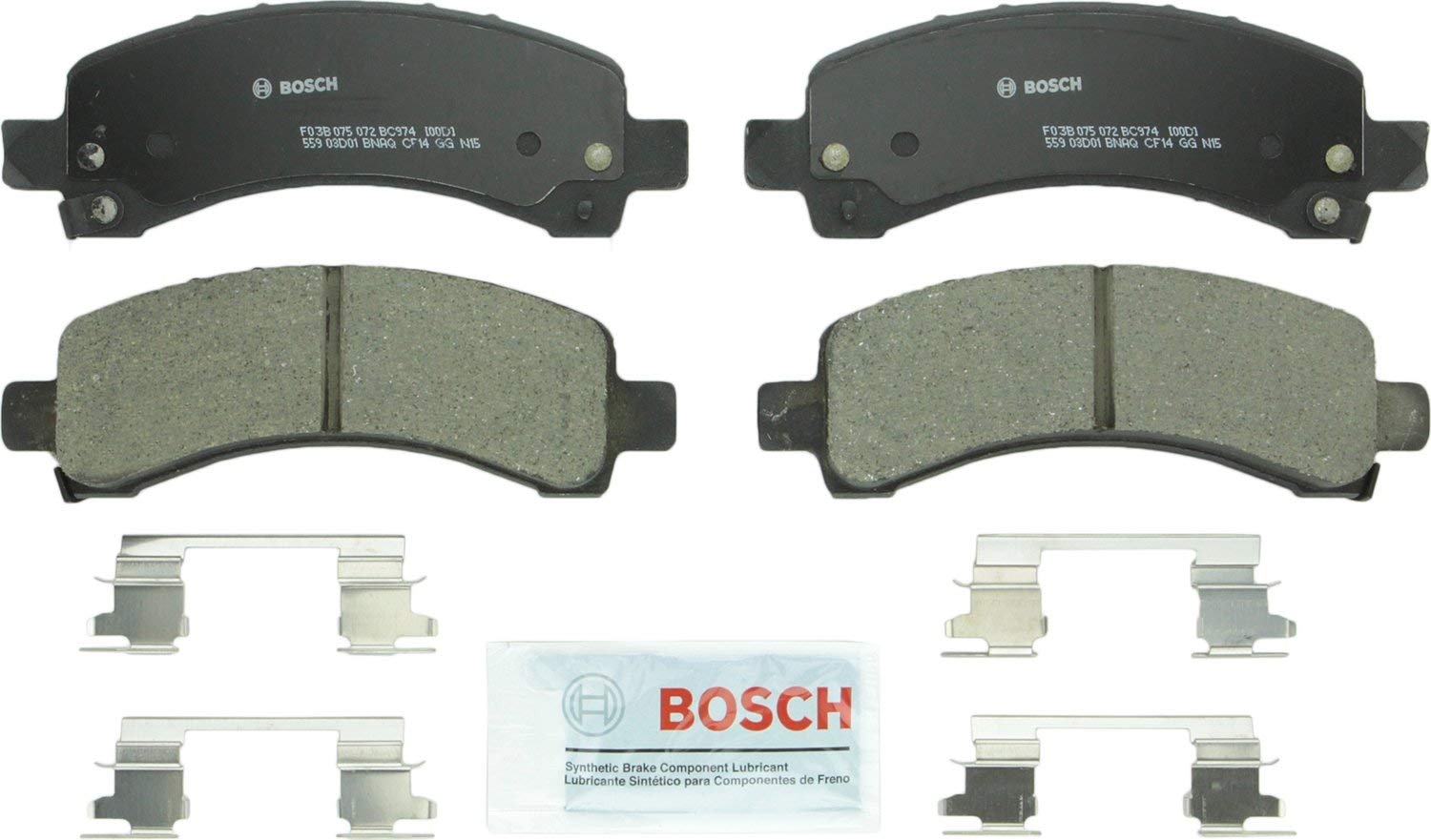 Bosch BC974 QuietCast Premium Ceramic Disc Brake Pad Set For Chevrolet: 2003-2017 Express 2500, 2003-2016 Express 3500; GMC: 2003-2017 Savana 2500, 2003-2017 Savana 3500; Rear