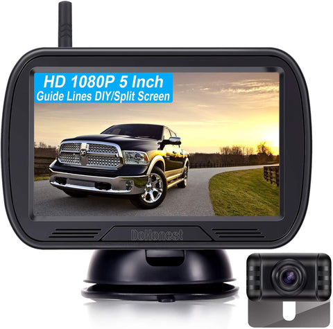 DoHonest V25 HD 1080P Digital Wireless Backup Camera System 5 Inch TFT Monitor for Trucks,Cars,SUVs,Pickups,Vans,Campers Front/Rear View Camera Super Night Vision Waterproof Easy Installation