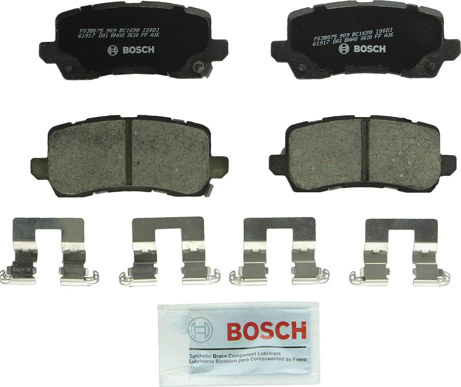 Bosch BC1698 QuietCast Premium Ceramic Disc Brake Pad Set For Acura: 2014-2017 RLX, 2015-2017 TLX; Rear