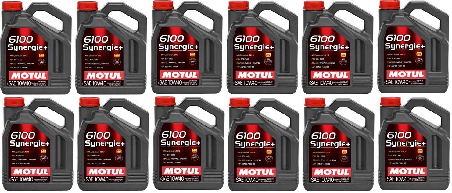 Motul 108647 Set of 12 6100 Synergie+ 10W-40 Motor Oil 5-Liter Bottles