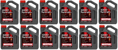 Motul 108647 Set of 12 6100 Synergie+ 10W-40 Motor Oil 5-Liter Bottles