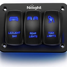 Nilight 3 Gang Aluminum Rocker Switch Panel 5 Pin ON/Off Pre-Wired Toggle Switch Panel With Rocker Switch Holder 12/24V for Marine Boat Car ATV UTV,2 Years Warranty