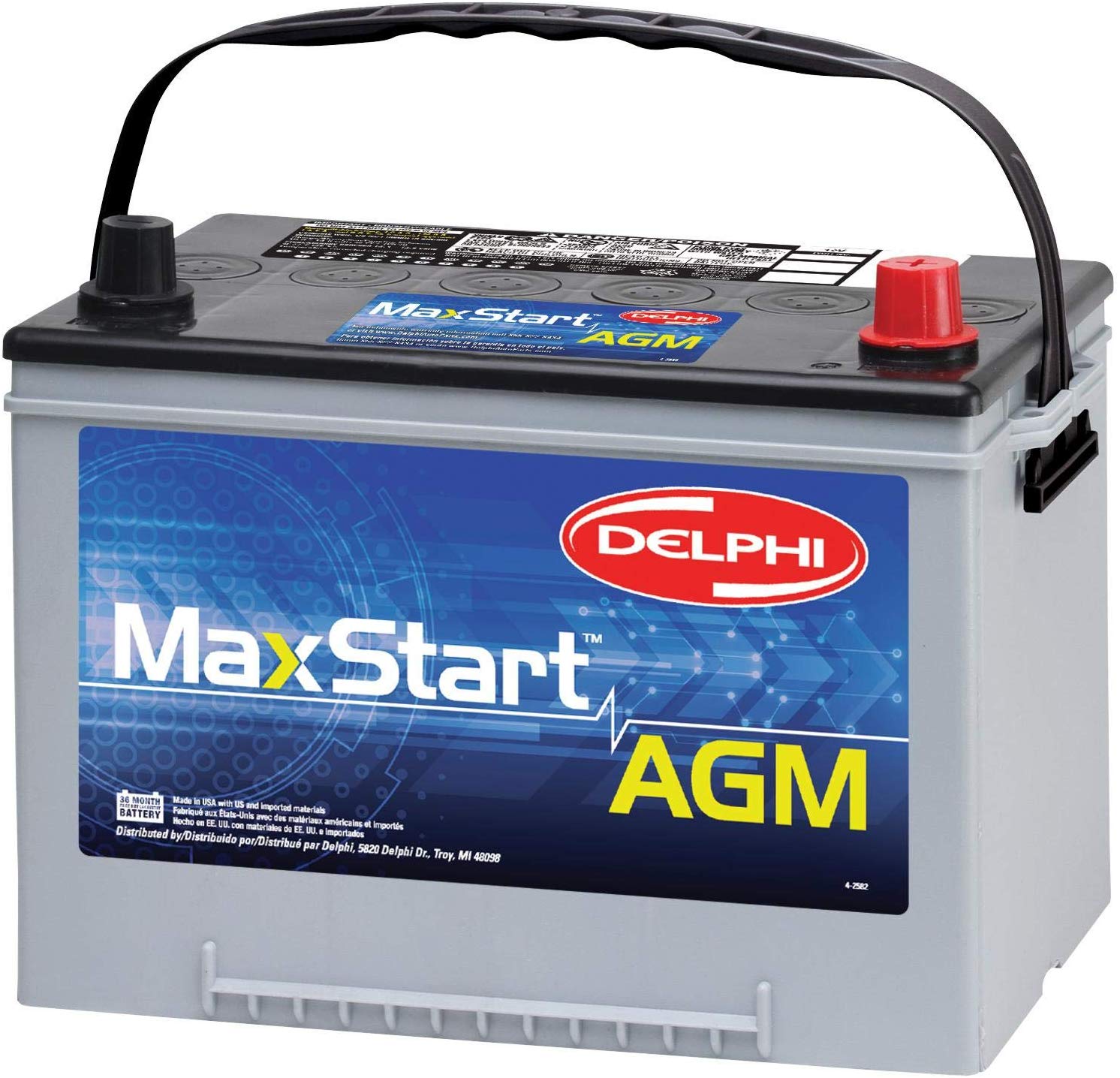 Delphi BU9034R MaxStart AGM Premium Automotive Battery, Group Size 24F / 34R (Reverse Terminal)