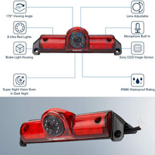 Savana Cargo Van Brake Light Backup Camera for Transporter Chevrolet Express/GMC Savana 2003-2019/Chevy Explorer Van,3rd 170°Angle Waterproof Microphone Built-in Adjustable Lens Roof Mount Cam