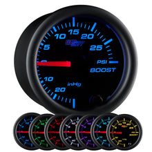 GlowShift Black 7 Color 30 PSI Turbo Boost/Vacuum Gauge Kit - Includes Mechanical Hose & T-Fitting - Black Dial - Clear Lens - for Car & Truck - 2-1/16" 52mm