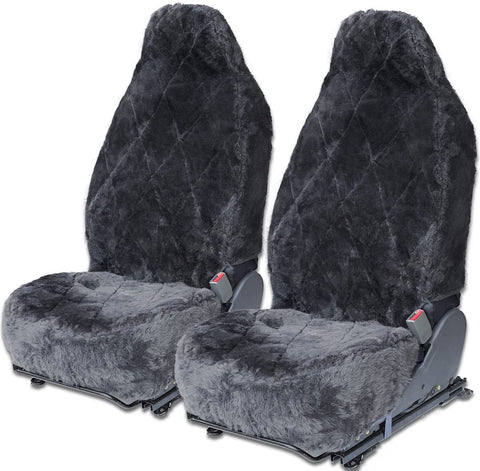 OxGord Sheepskin Seat Covers (Pack of 2) Wool Sheep Skin Shearling Car Accessories Best for Front Bucket Auto Seats Cover on Cars Truck SUV Van - Real Lambs Lambskin Gray Fleece Plush Cushion