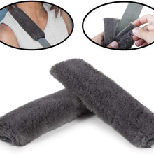 Lebogner Car Seat Belt Shoulder Pad, 2 Pack Soft Harness Cushion Protector, Comfortable Genuine Sheepskin Safety SeatBelt Strap Cover For Adult & Kid, Also Good For Backpack, Shoulder Bag & More, Grey