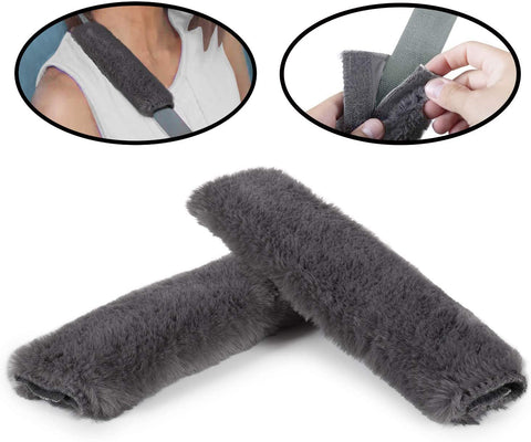 Lebogner Car Seat Belt Shoulder Pad, 2 Pack Soft Harness Cushion Protector, Comfortable Genuine Sheepskin Safety SeatBelt Strap Cover For Adult & Kid, Also Good For Backpack, Shoulder Bag & More, Grey