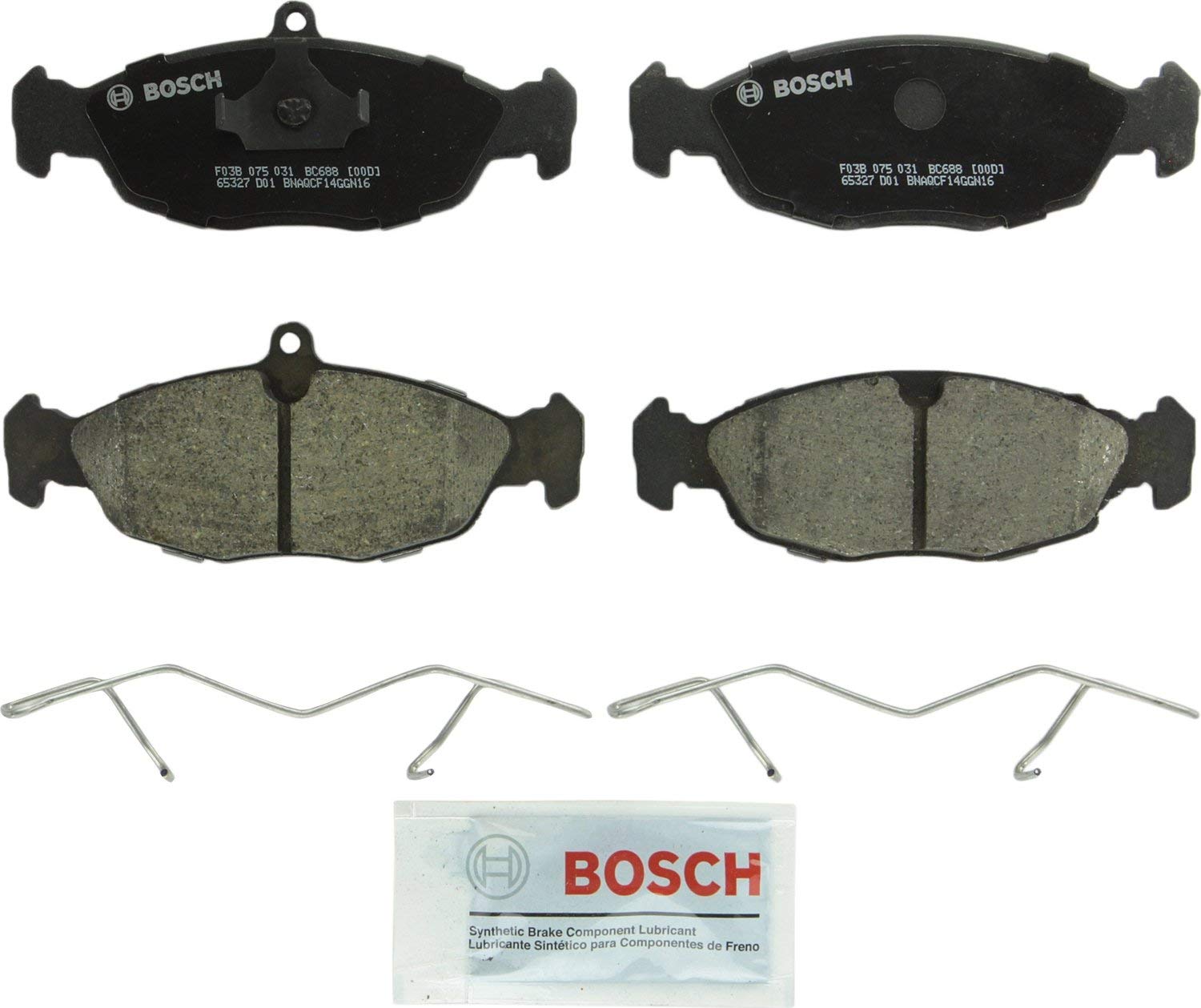 Bosch BC688 QuietCast Premium Ceramic Disc Brake Pad Set For Jaguar: 1995-03 Vanden Plas, 1995-96 XJ12, 1995-97 XJ6, 1998-03 XJ8, 1995-02 XJR, 1995-96 XJS, 1997-06 XK8, 2000 XKR; Front & Rear