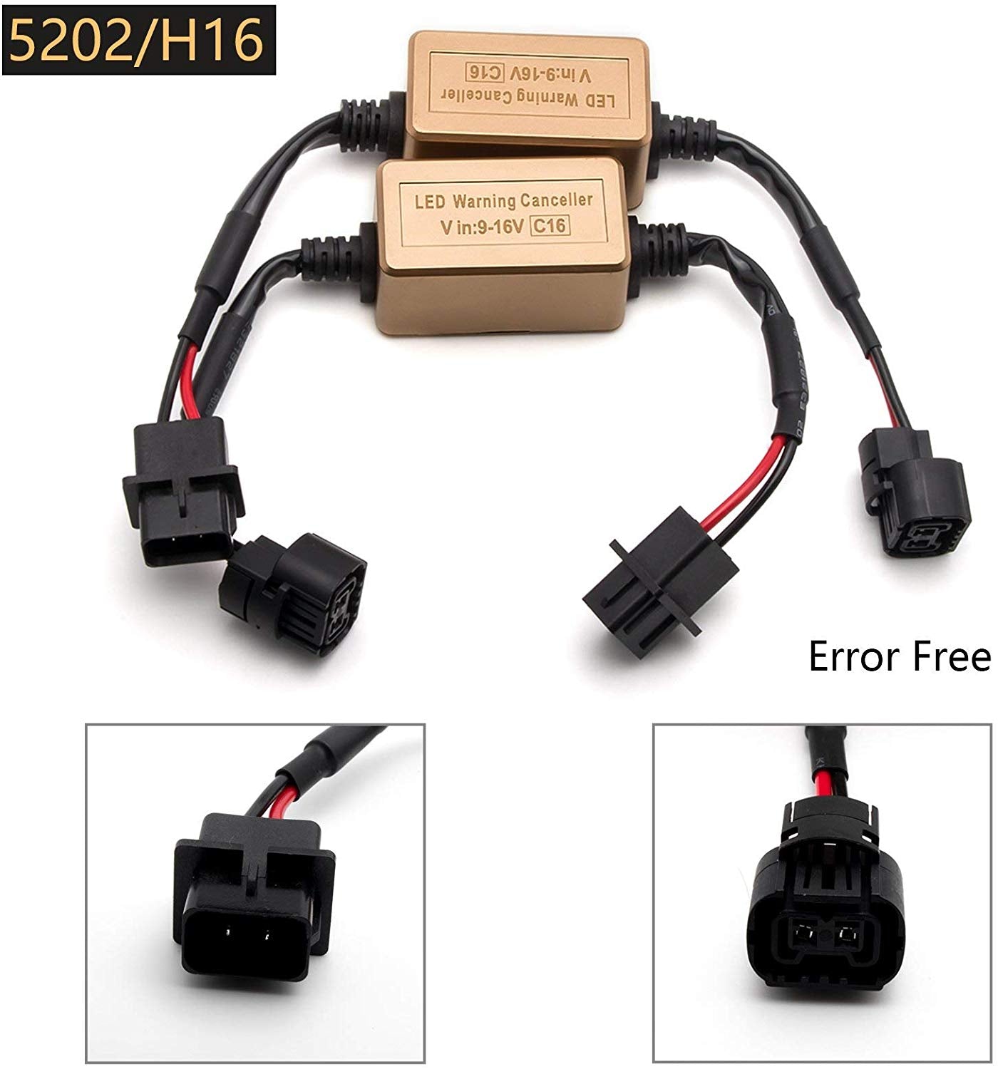 Xotic Tech 5202 H16 LED Headlight Fog Light CAN-Bus Decoder Error Free Anti-Flicker Resistor Canceler Capacitor Set