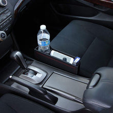 iJDMTOY (1) Black Leather Console Side Pocket Organizer, Car Seat Catcher w/Cup Holder Compatible With Drinks, Key, Wallet, Phone, Sunglasses, etc