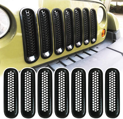 RENHAIGY Front Grille Grill Mesh Inserts Matte Black Guards for 2007-2017 Jeep Wrangler JK Unlimited Rubicon Sahara Accessories(Pack of 7)