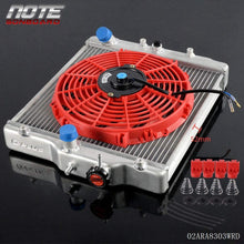Compatible For HONDA CIVIC EK EG D15 D16 1992-2000 Aluminum Racing Radiator Replacement 3 Row 52mm+ 12" Red Radiator Cooling Fan