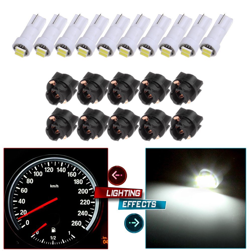 cciyu 10 Pack 2-2835-SMD T5 Instrument Cluster Indicator Led Bulbs White Light w/Twist Lock Replacement fit for 1997-2012 Honda CR-V