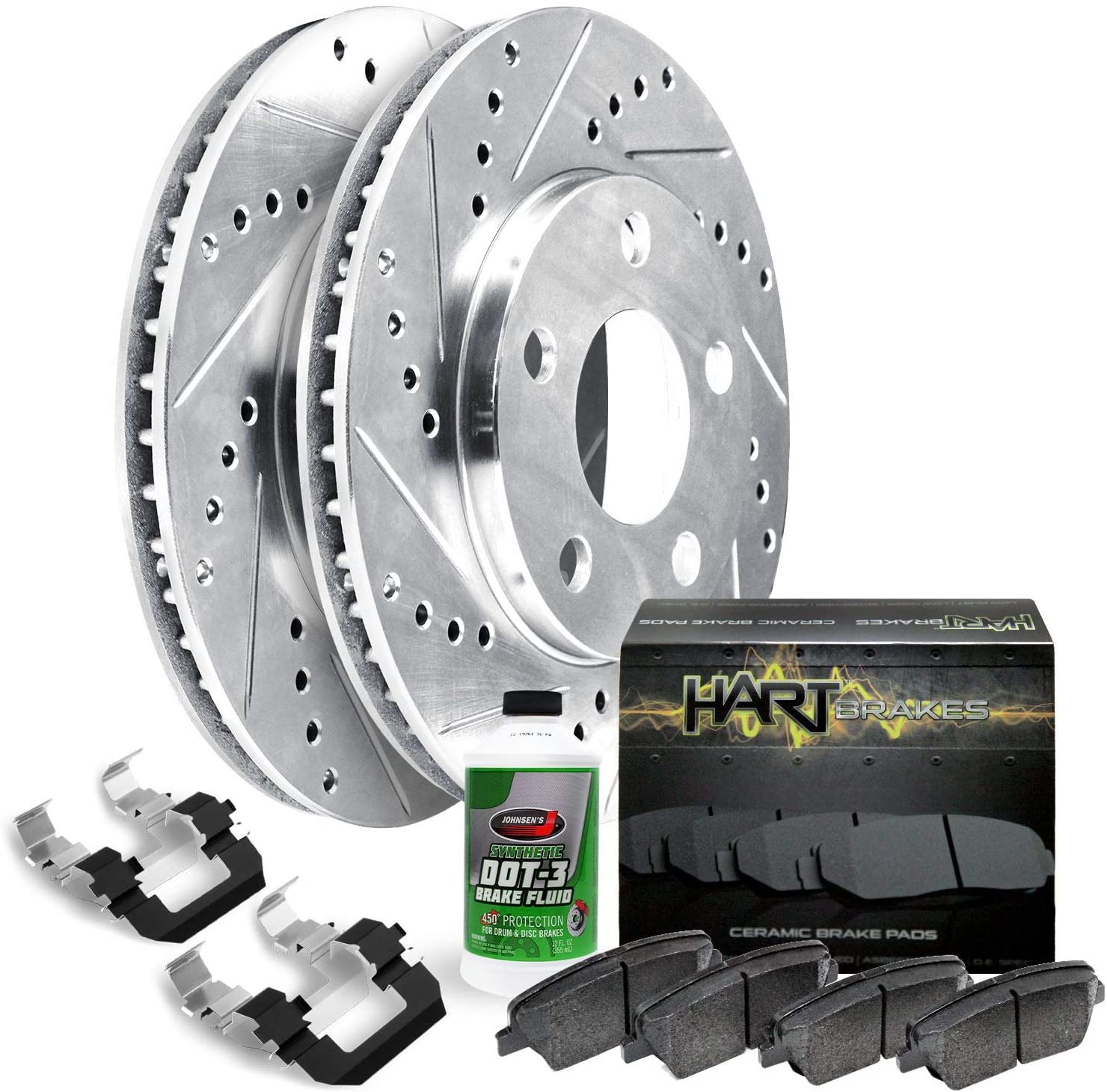 Front Platinum Hart Drilled Slotted Brake Rotors Kit and Brake Pads PHCF.44173.02