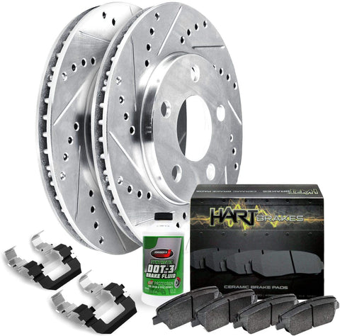 Front Platinum Hart Drilled Slotted Brake Rotors Kit and Brake Pads PHCF.44173.02
