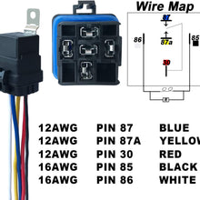 5 PACK 40/30 AMP 12 V DC Waterproof Relay and Harness - Heavy Duty 12 AWG Tinned Copper Wires, 5-PIN SPDT Bosch Style Automotive Relay
