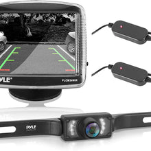 Pyle Wireless Backup Car Camera Rearview Monitor System - Parking & Reverse Safety Distance Scale Lines, Waterproof & Night Vision Cam, 3.5" LCD Screen Video Color Display for Vehicles - (PLCM34WIR)