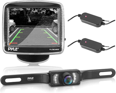 Pyle Wireless Backup Car Camera Rearview Monitor System - Parking & Reverse Safety Distance Scale Lines, Waterproof & Night Vision Cam, 3.5