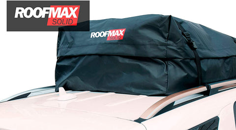 Roofmax Solid Waterproof Roof Cargo Bag Carrier - 15 Cubic Feet Fits All Cars - Heavy Duty Straps - Protective Mat - Roofmax Solid 15cf