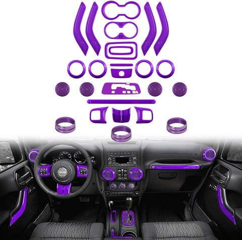 26 PCS Interior Decoration Trim Kit - Steering Wheel&Center Console Cover, Air Outlet Trim, Door Handle Cover Inner,Gear Frame,Copilot Handle Trim For Jeep Wrangler JK JKU 2011-2018 2&4-Door (Purple)