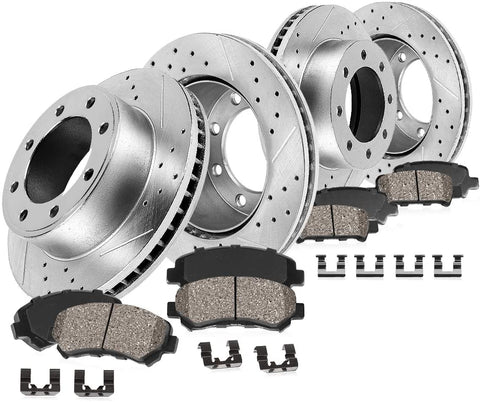 Callahan CDS02192 FRONT 346.96mm + REAR 340mm D/S 8 Lug [4] Rotors + Ceramic Brake Pads + Clips [fit Ford F250 F350 4WD]