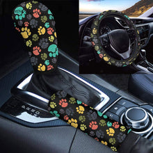 INSTANTARTS Colorful Paws Women Men Auto Interior Accessories Set - 3 pcs,Steering Wheel Cover&Handbrake Cover&Gear Shift Stick Cover for Most Cars