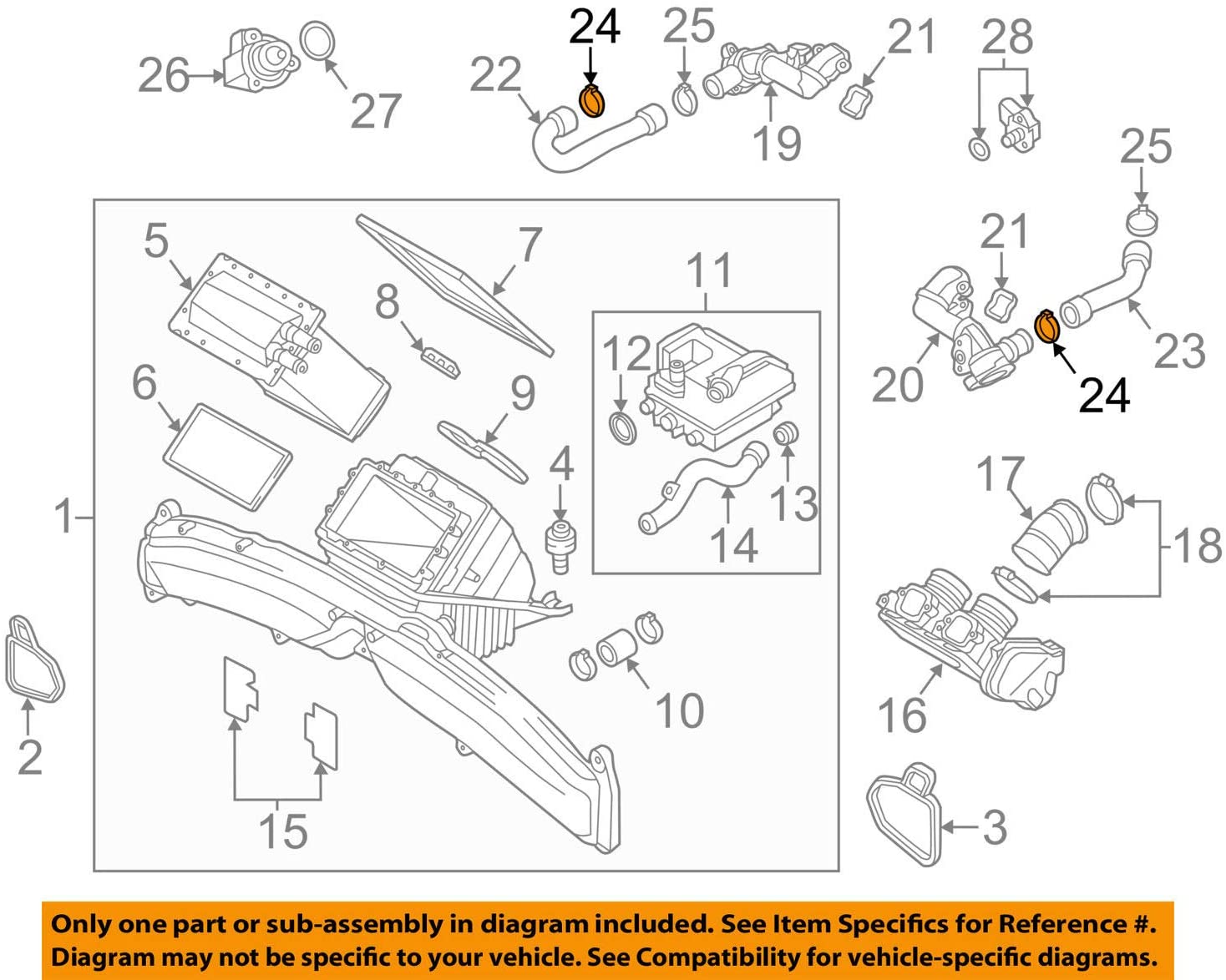 AUDI OEM A8 Quattro Turbo Turbocharger Intercooler-Suction Hose Clamp N90489801