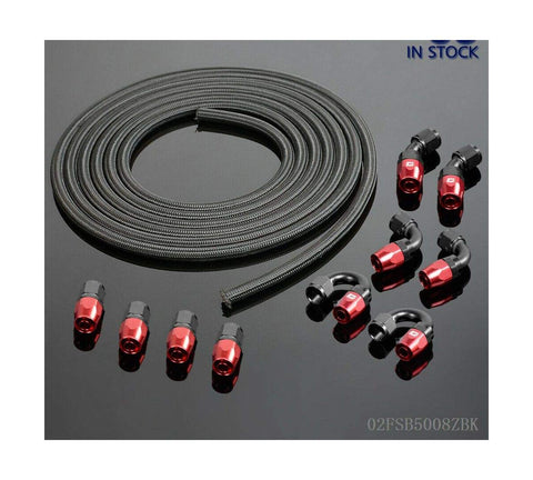 AN8 8AN 20FT Nylon Braided Oil Fuel Line Hose with AN8 Swivel Fitting End