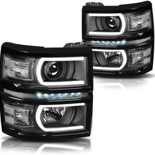 U-Strip LED DRL Projector Headlight Assembly Compatible with Chevy Silverado 14-15 Headlamps with Clear Corner Black
