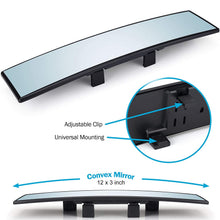 Universal 12 Inch Interior Clip On Panoramic Rearview Mirror - Blue Tint - Wide Angle - For use in Car, SUV, Truck