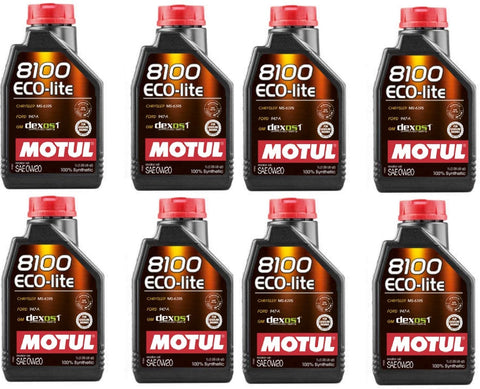 Motul 108534 Set of 8 8100 ECO-lite 0W-20 Motor Oil 1-Liter Bottles