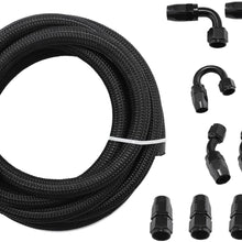 Happybuy 8AN Stainless Steel Nylon Braided Oil Fuel Line Hose 16.5FT BK AN8 Fuel Gas Line Hose + 10 PCS Aluminum Hose End Fitting Adapter Kit Fuel Line Kit (AN8 16.4Ft Black)