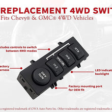 4WD 4x4 Switch - Replaces 19168767, 15709327, 901-062 - Fits Chevy Silverado 1500, 2500HD Suburban, Avalanche, GMC Sierra 1500, 2500, Yukon - 4 Wheel Drive Selector - Year Models 1999-2002