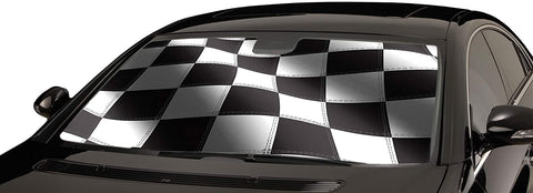 Intro-Tech NS-89-RF B&W Custom Fit Racing Flag Windshield Sunshade for Select Nissan Rogue Models