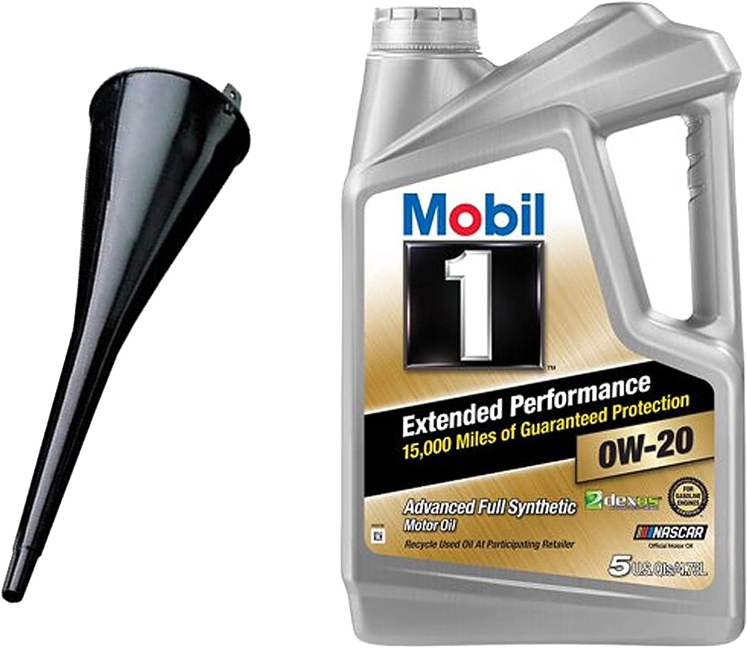 Hopkins Super Funnel Bundle with Mobil 1 Extended Performance Full Synthetic Motor Oil 0W-20, 5-Quart, Single