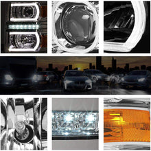U-Strip LED DRL Projector Headlight Assembly Compatible with Chevy Silverado 14-15 Headlamps with Amber Corner Chrome