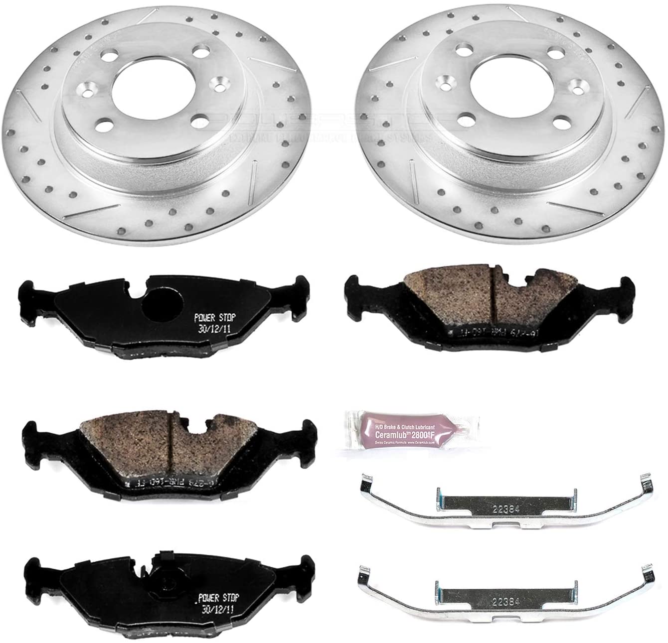 Power Stop K367 Rear Brake Kit with Drilled/Slotted Brake Rotors and Z23 Evolution Ceramic Brake Pads