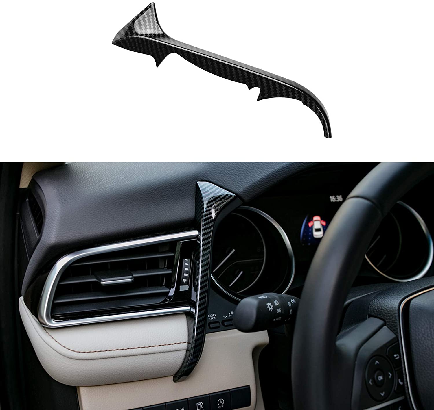 CKE Dashboard Air Vent Wind Outlet Left Side Cover ABS Trim Sticker Carbon Fiber Style for Camry 2018 2019 2020