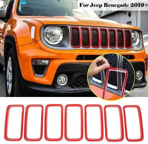 RT-TCZ Front Grill Grille Inserts for Jeep Renegade 2019 2020 ABS Grill Guard Cover Trim Red 7PCs